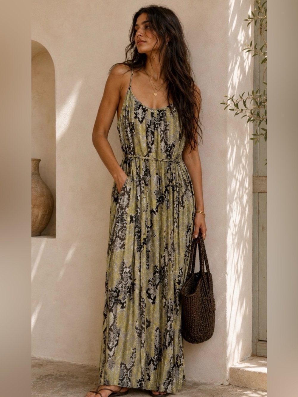 NWT Black Tape Snake Print Maxi Dress,  Size M